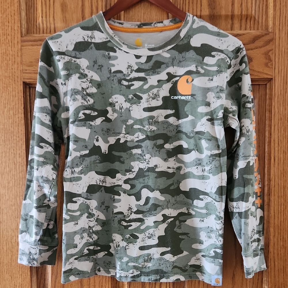 Carhartt Kids Long Sleeve Camo Shirt - Green and Tan Medium 10/12